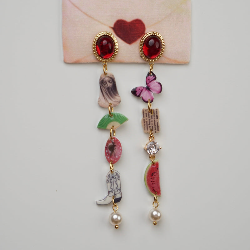 Butterfly & Virgin Mary Statement Earrings