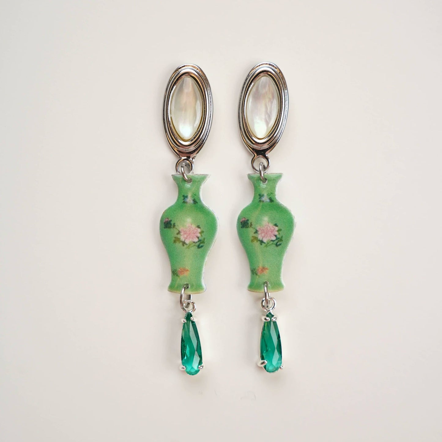 Green Porcelain Vase Earrings