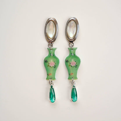 Green Porcelain Vase Earrings