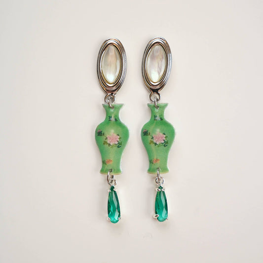 Green Porcelain Vase Earrings
