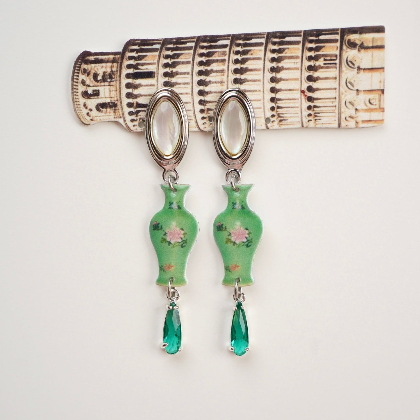 Green Porcelain Vase Earrings