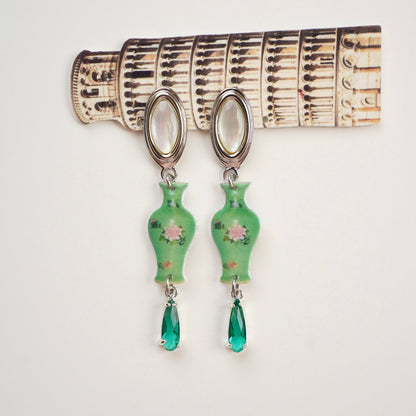 Green Porcelain Vase Earrings
