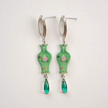 Green Porcelain Vase Earrings