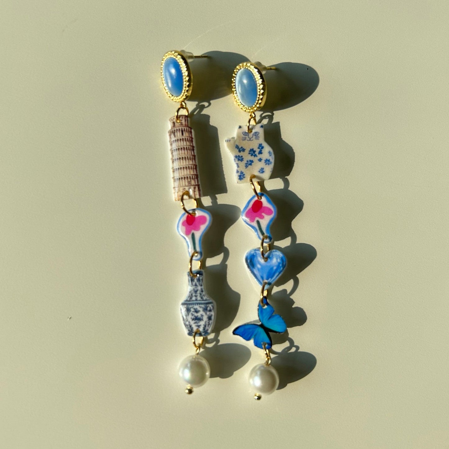 Pisa Tower & Porcelain Cat Earrings
