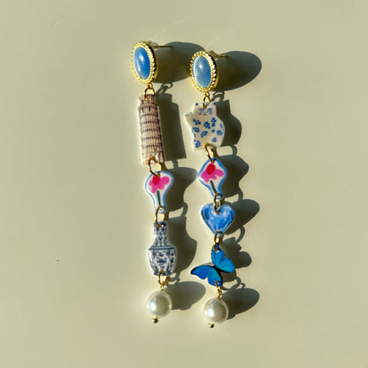 Pisa Tower & Porcelain Cat Earrings