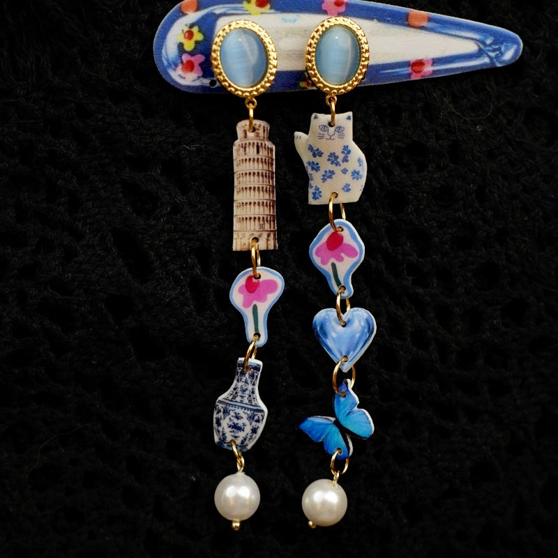 Pisa Tower & Porcelain Cat Earrings