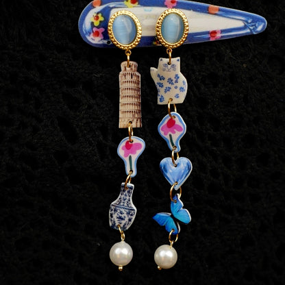 Pisa Tower & Porcelain Cat Earrings