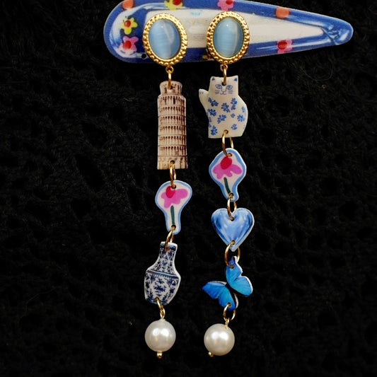 Pisa Tower & Porcelain Cat Earrings