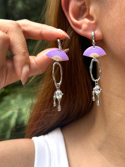 Purple Fan Geometric Drop Earrings