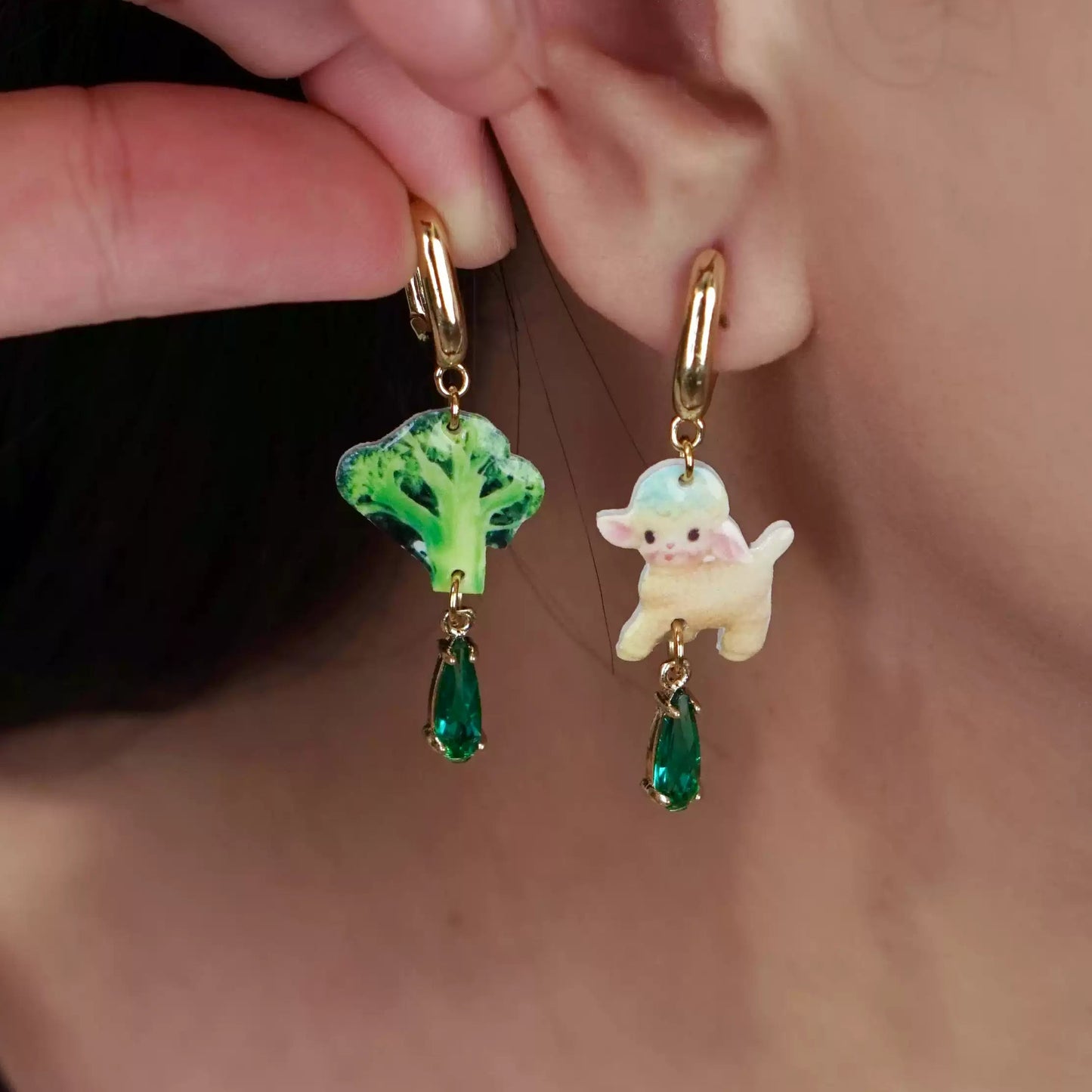 Sheep and Broccoli Earrings