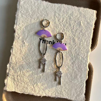 Purple Fan Geometric Drop Earrings