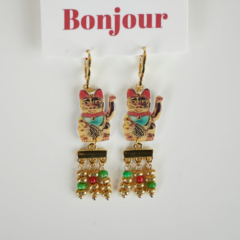 Whimsical Lucky Cat Earrings