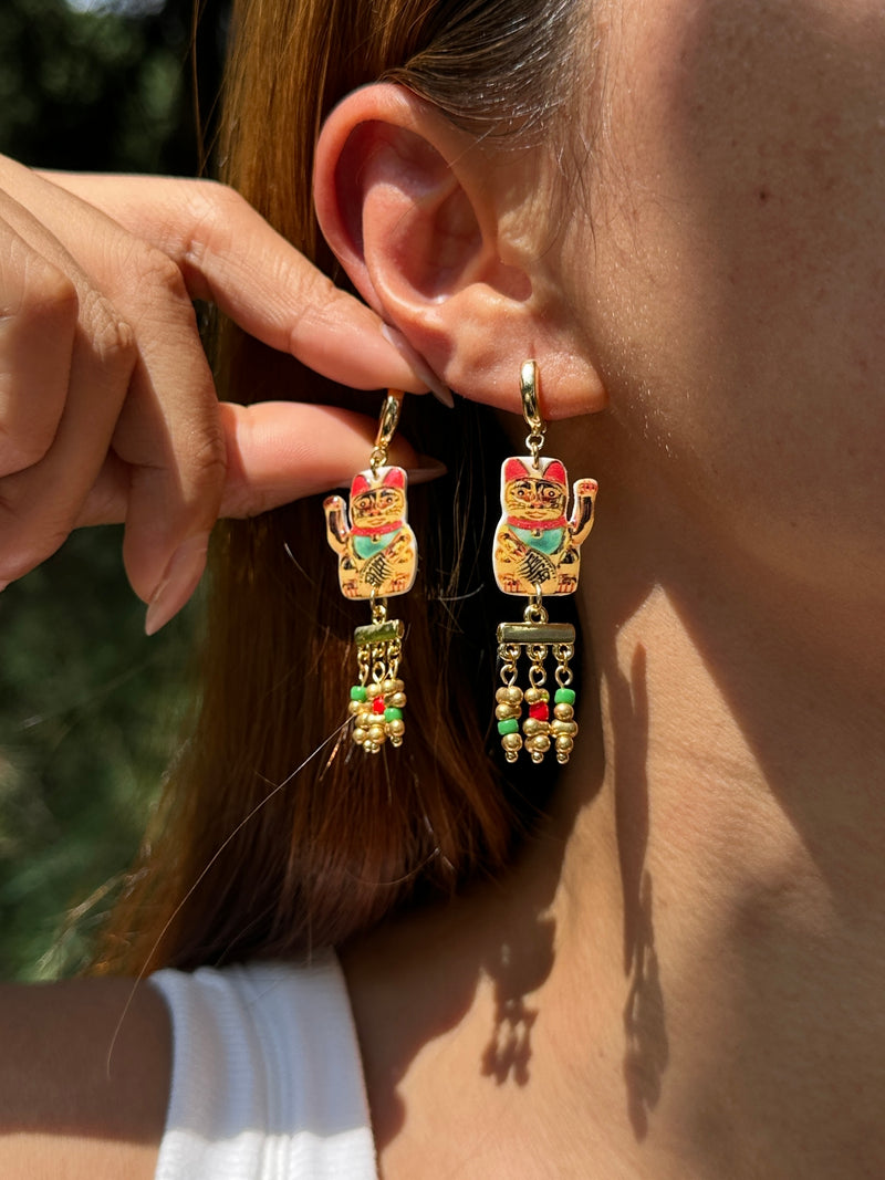 Whimsical Lucky Cat Earrings