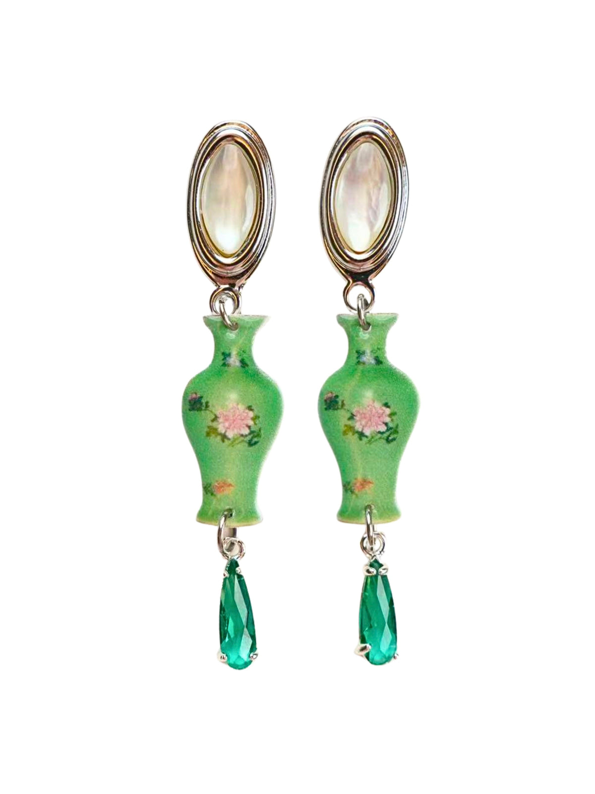 Green Porcelain Vase Earrings