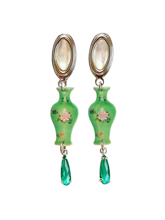 Green Porcelain Vase Earrings